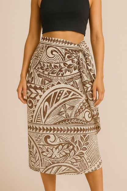 Polynesian Tribal Fabric – Beige & Brown Poly Cotton Blend Fabric, 44” Wide Island Print by the Yard