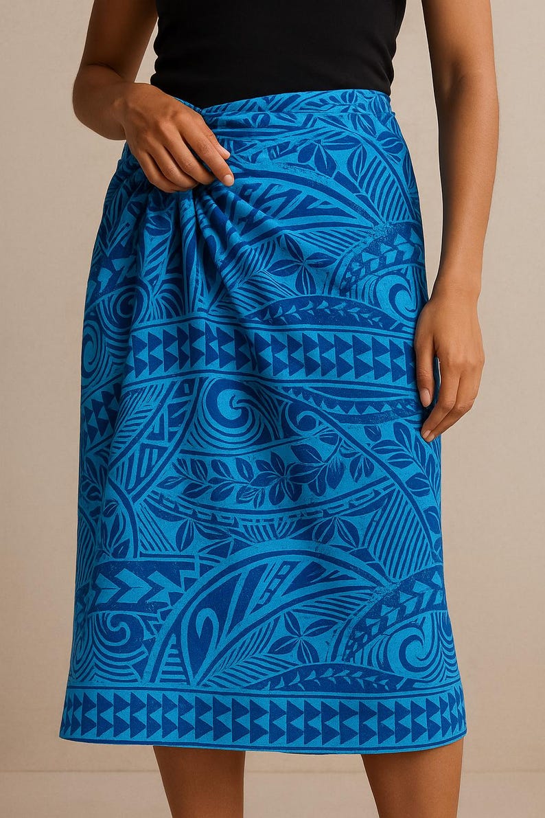 Polynesian Tribal Fabric – Blue & Navy Poly Cotton Blend Fabric, 44” Wide Island Print by the Yard