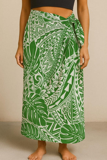 Polynesian Tribal Monstera Fabric – Green & White Poly Cotton Blend Fabric, 44” Wide Island Print by the Yard