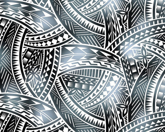 New Style Polynesian Tribal Tapa Tattoo Fabric – White & Black Poly Cotton Blend Fabric, 44” Wide Island Print by the Yard