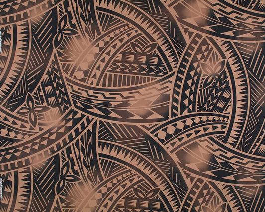 New Style Polynesian Tribal Tapa Tattoo Fabric – Brown & Black Poly Cotton Blend Fabric, 44” Wide Island Print by the Yard