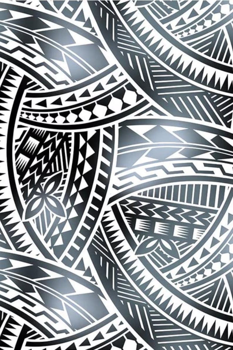 New Style Polynesian Tribal Tapa Tattoo Fabric – White & Black Poly Cotton Blend Fabric, 44” Wide Island Print by the Yard