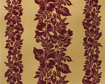 Polynesian Hibiscus Fabric – Champagne & Burgundy Poly Cotton Blend, 44” Wide, Sold by the Yard | G-tex Fabrics