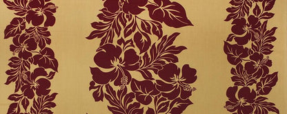 Polynesian Hibiscus Fabric – Champagne & Burgundy Poly Cotton Blend, 44” Wide, Sold by the Yard | G-tex Fabrics