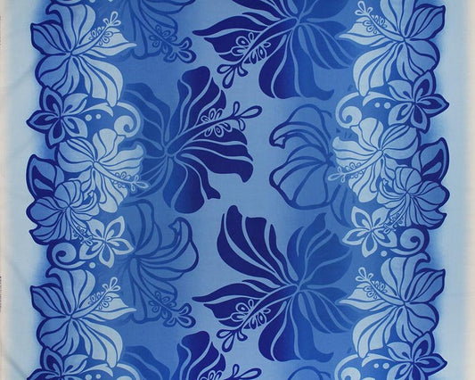 Polynesian Hibiscus & Plumeria Fabric – Baby Blue Ombre Poly Cotton Blend, 44” Wide, Sold by the Yard | G-tex Fabrics