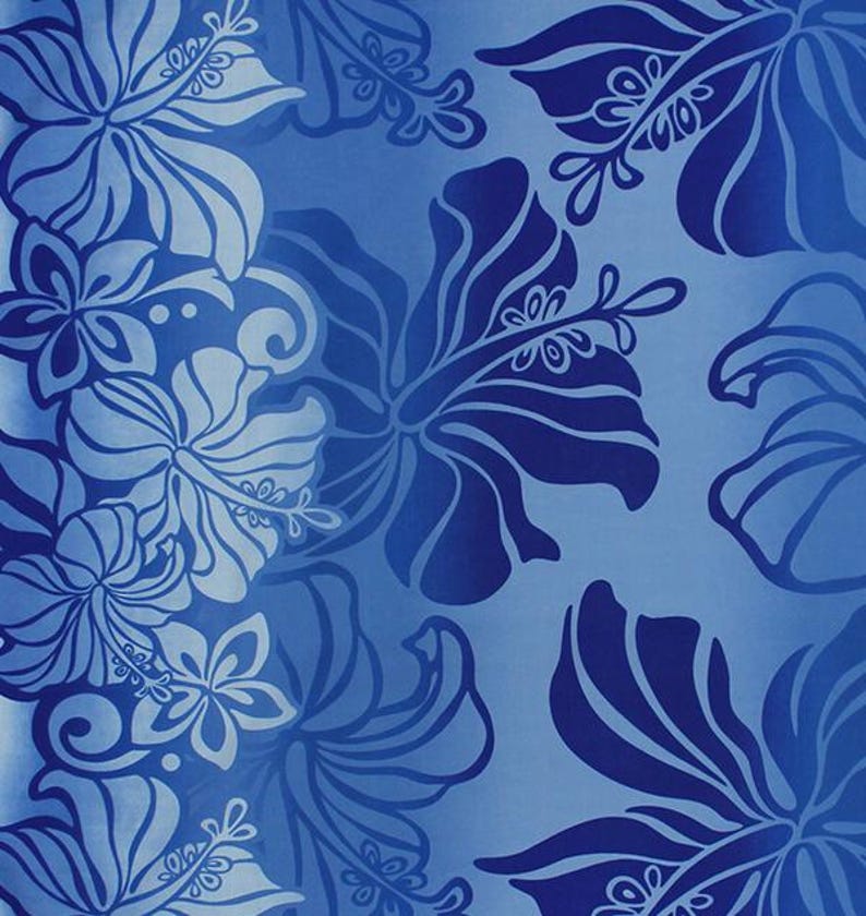 Polynesian Hibiscus & Plumeria Fabric – Baby Blue Ombre Poly Cotton Blend, 44” Wide, Sold by the Yard | G-tex Fabrics