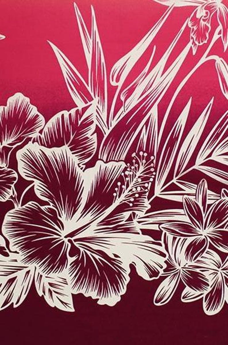 Polynesian Floral Border Fabric – Hibiscus, Plumeria, Bird of Paradise, Orchid & Palm Leaves Poly Cotton Blend, 44” Wide, Sold by the Yard | G-tex Fabrics