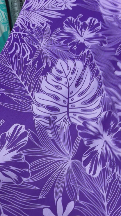 Polynesian Hawaiian Island Fabric 45" Poly Cotton Fabric Monstera & Hibiscus Print- Sold By The Yard | Red & White Color