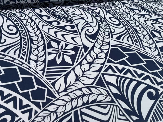 New Polynesian Tribal Tapa Tattoo Fabric  Navy and White 100% Cotton Fabric, 44” Wide Island Print by the Yard