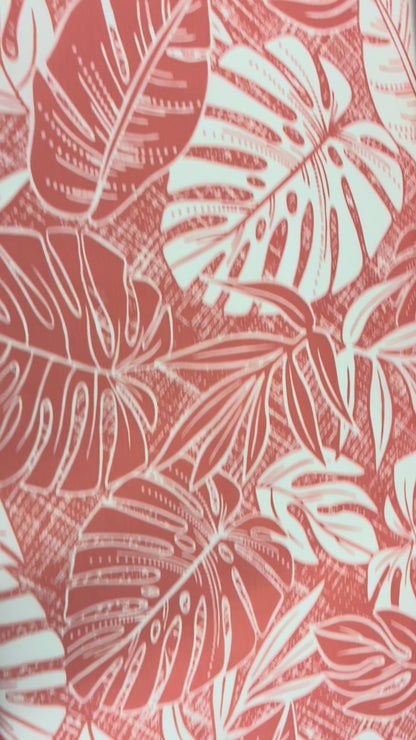 Polynesian Hawaiian Island Fabric 45" Poly Cotton Fabric Monstera Leafs - Sold By The Yard | Peach Color