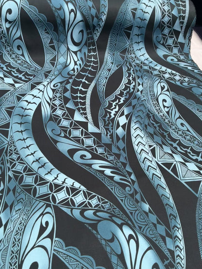 New Polynesian Tribal Tapa Tattoo Fabric Black and Grey 100% Cotton Fabric, 44” Wide Island Print by the Yard