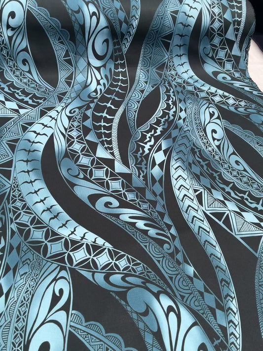 New Polynesian Tribal Tapa Tattoo Fabric Black and Grey 100% Cotton Fabric, 44” Wide Island Print by the Yard