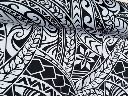 New Polynesian Tribal Tapa Tattoo Fabric Black and White 100% Cotton Fabric, 44” Wide Island Print by the Yard