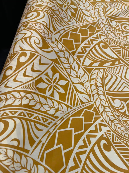 New Polynesian Tribal Tapa Tattoo Fabric Gold and Beige 100% Cotton Fabric, 44” Wide Island Print by the Yard