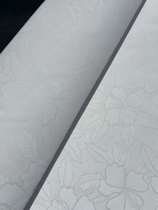 Hibiscus & Leaf Fabric – White on White Poly Cotton Blend Fabric, 44” Wide Tropical Island Print by the Yard