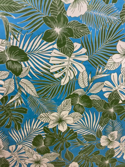 New Hawaiian Tropical Print Fabric – Blue 100% Cotton Fabric, 44” Wide Floral Island Print by the Yard